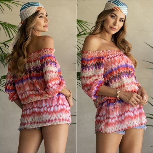 Coral Off Shoulder Top - Picture 1 of 7